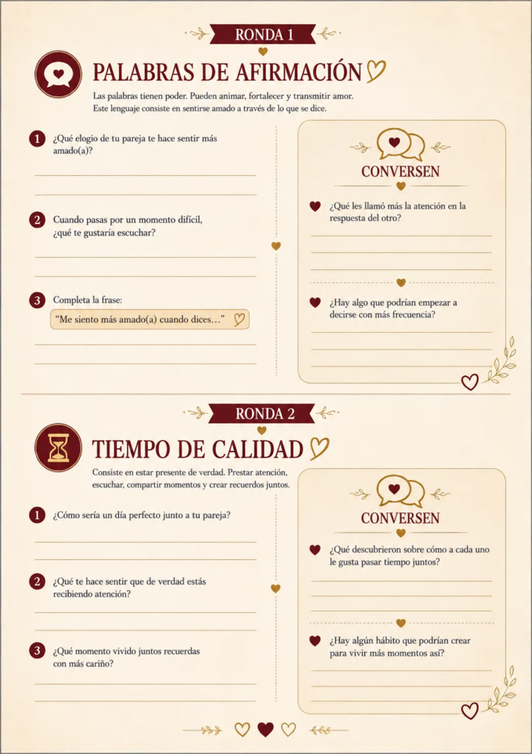 Los 5 Lenguajes del Amor: rondas del juego